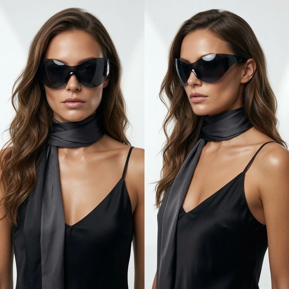 Womens Oversized Shield Sunglasses‎ Futuristic Butterfly Visor Black Wrap Shades